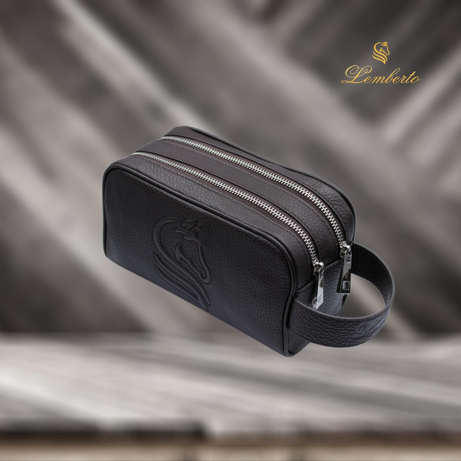 Premium Men’s Genuine Leather Handbag / Toiletry Pouch by Lemberto