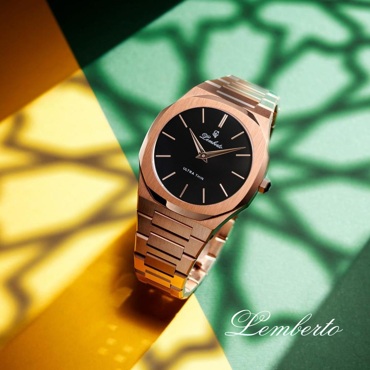 Men’s Ultra Thin Rose Gold & Black Watch by Lemberto